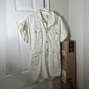 Cream denim romper